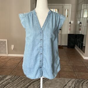 Elle Women’s Sleeveless V-Neck Denim Top Blouse Shirt